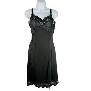 Vintage Sears Black Nylon W/ Lace Detail Chemise Sz38 Short Sexy Lace Slip Pinup